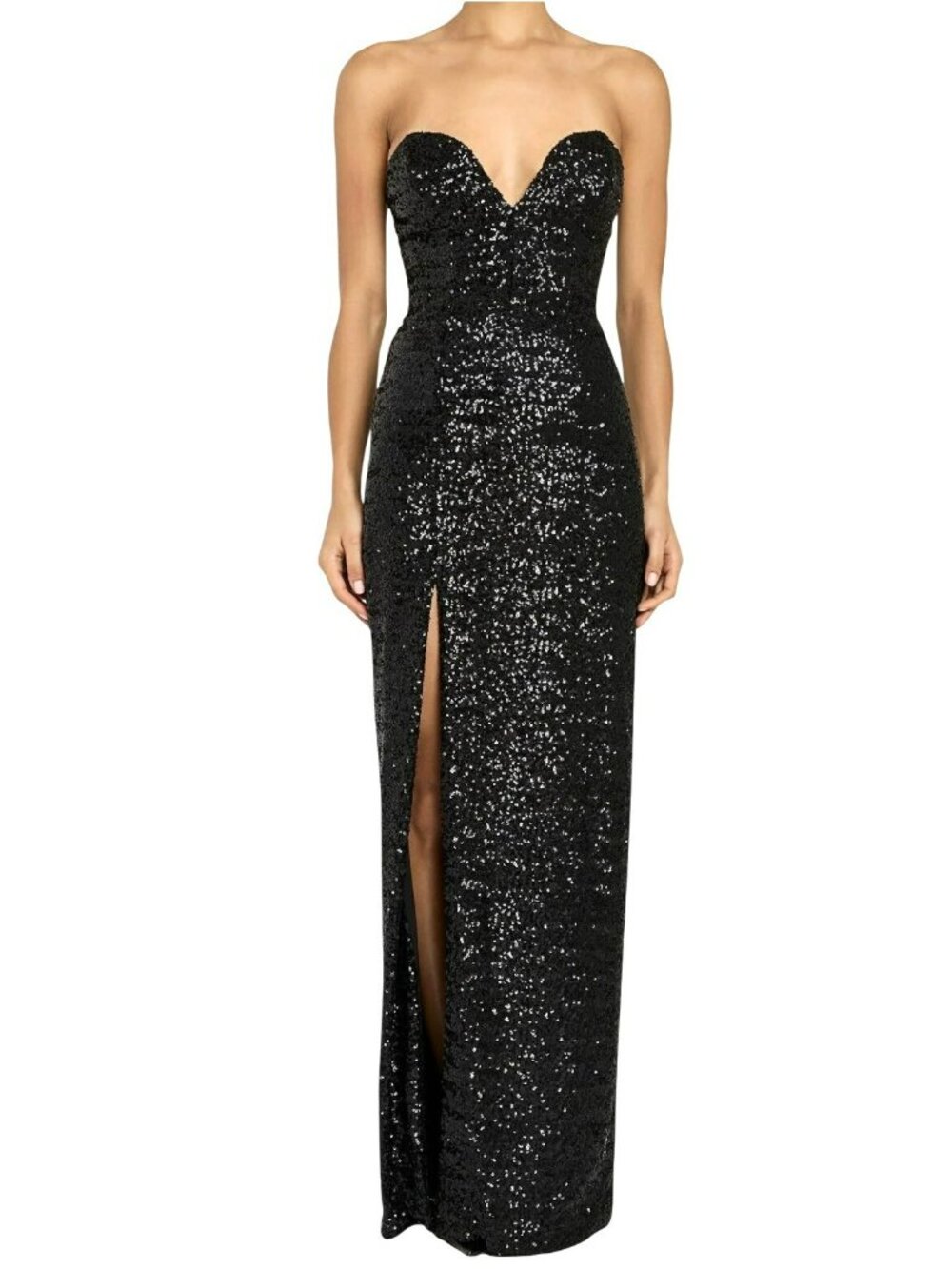 New Amanda Uprichard Black Sequin Gown Sweetheart Neckline Sz Large